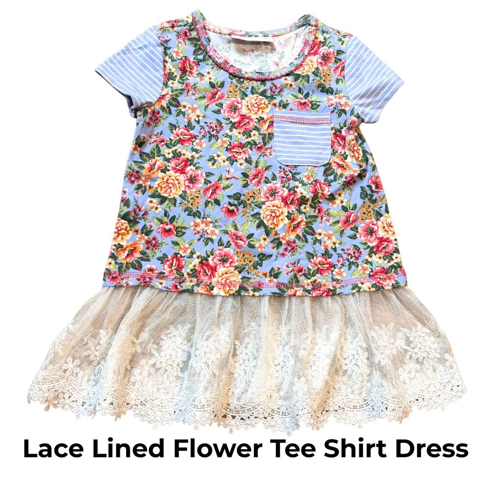 Bonnie Baby Girls Floral Lace Dress Estimated 2T 3T Blue Cottagecore